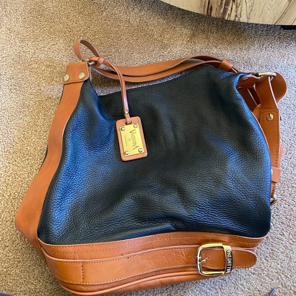 valentina Italia black brown shoulder bag~Vintage